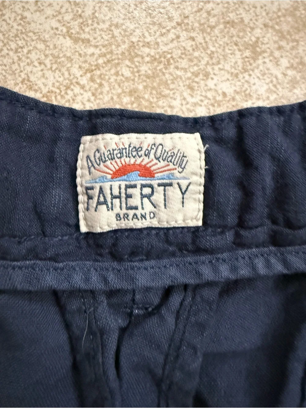 Faherty Navy Flat-Front Linen Cotton Blend Shorts Sz 31